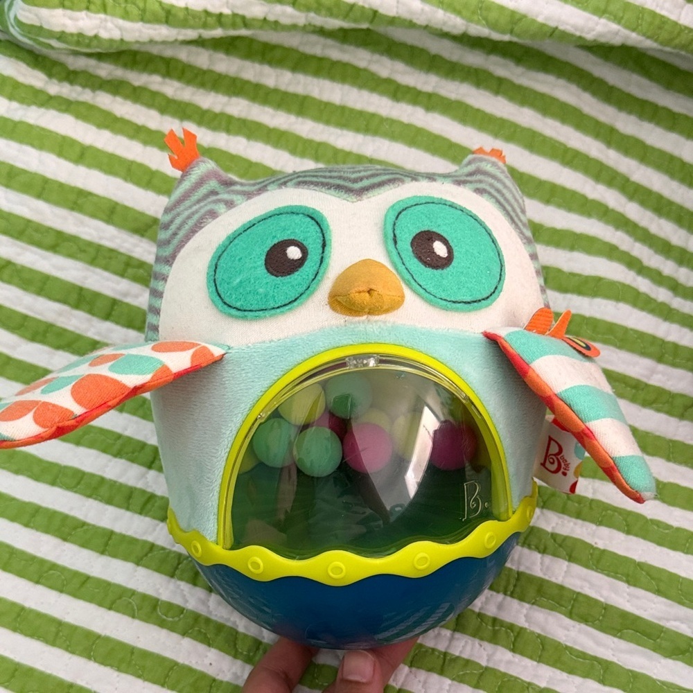 B. toys Owl Be Back Roly-Poly Baby Tummy time Toy